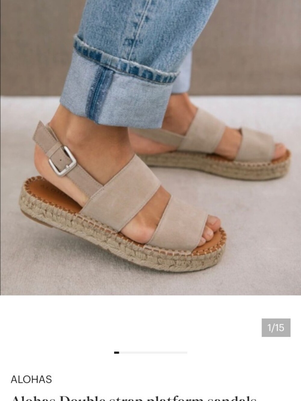 New Condition ALOHAS Beige Double-Strap Espadrille Platform Sandals